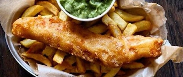 fish, chips and mushy peas