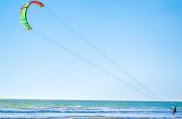 A man kite surfing on the North Devon coast