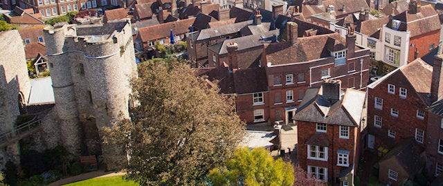 Lewes Castle overlooking local buildings