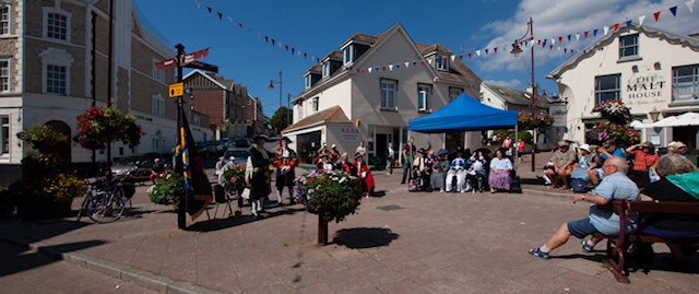 Busy town centre in Beer