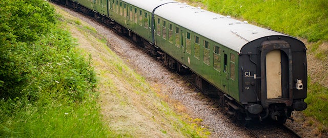 Old passenger train on the track